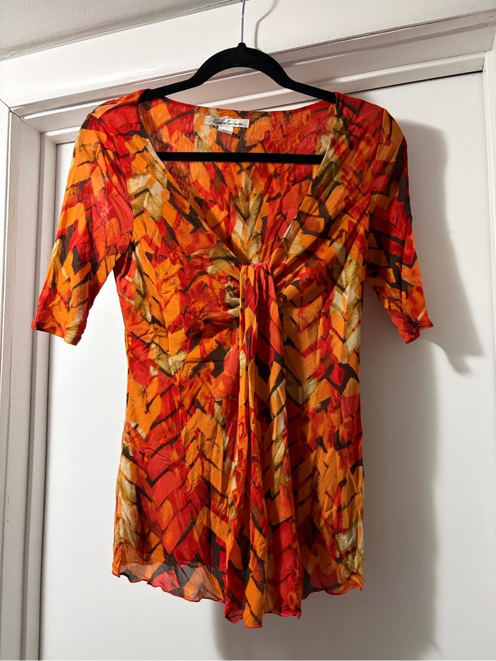Kenneth Cole New York Orange & Red Twist Front Blouse
